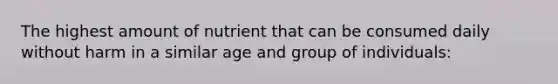 The highest amount of nutrient that can be consumed daily without harm in a similar age and group of individuals: