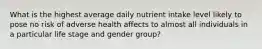 What is the highest average daily nutrient intake level likely to pose no risk of adverse health affects to almost all individuals in a particular life stage and gender group?