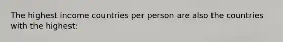 The highest income countries per person are also the countries with the highest: