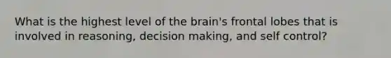 What is the highest level of the brain's frontal lobes that is involved in reasoning, decision making, and self control?