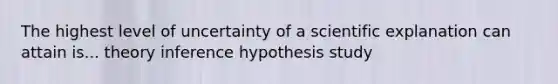 The highest level of uncertainty of a scientific explanation can attain is... theory inference hypothesis study