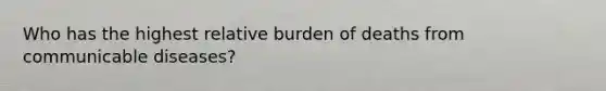 Who has the highest relative burden of deaths from communicable diseases?