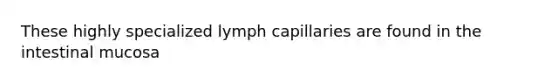 These highly specialized lymph capillaries are found in the intestinal mucosa