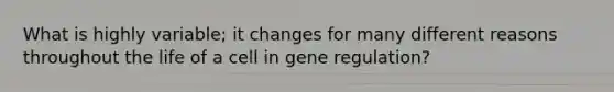 What is highly variable; it changes for many different reasons throughout the life of a cell in gene regulation?