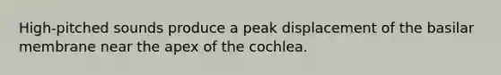 High-pitched sounds produce a peak displacement of the basilar membrane near the apex of the cochlea.