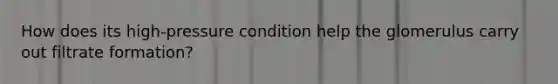 How does its high-pressure condition help the glomerulus carry out filtrate formation?