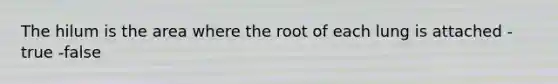 The hilum is the area where the root of each lung is attached -true -false