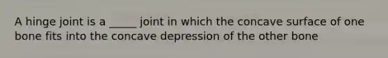 A hinge joint is a _____ joint in which the concave surface of one bone fits into the concave depression of the other bone