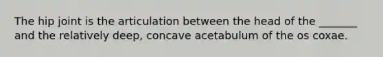 The hip joint is the articulation between the head of the _______ and the relatively deep, concave acetabulum of the os coxae.