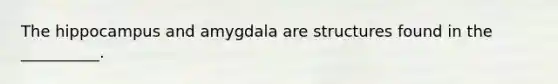 The hippocampus and amygdala are structures found in the __________.