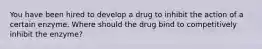 You have been hired to develop a drug to inhibit the action of a certain enzyme. Where should the drug bind to competitively inhibit the enzyme?