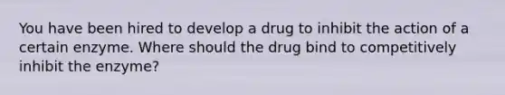 You have been hired to develop a drug to inhibit the action of a certain enzyme. Where should the drug bind to competitively inhibit the enzyme?