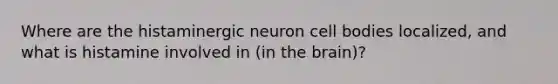 Where are the histaminergic neuron cell bodies localized, and what is histamine involved in (in the brain)?