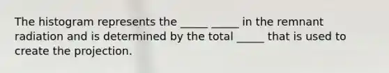 The histogram represents the _____ _____ in the remnant radiation and is determined by the total _____ that is used to create the projection.