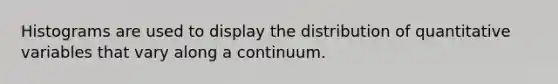 Histograms are used to display the distribution of quantitative variables that vary along a continuum.