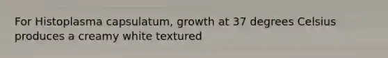 For Histoplasma capsulatum, growth at 37 degrees Celsius produces a creamy white textured