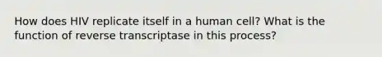 How does HIV replicate itself in a human cell? What is the function of reverse transcriptase in this process?