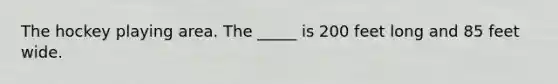 The hockey playing area. The _____ is 200 feet long and 85 feet wide.
