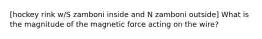 [hockey rink w/S zamboni inside and N zamboni outside] What is the magnitude of the magnetic force acting on the wire?