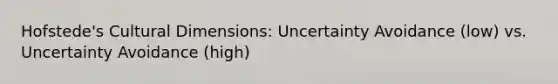 Hofstede's Cultural Dimensions: Uncertainty Avoidance (low) vs. Uncertainty Avoidance (high)