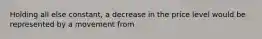 Holding all else constant, a decrease in the price level would be represented by a movement from