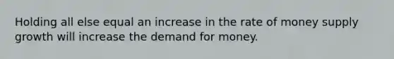 Holding all else equal an increase in the rate of money supply growth will increase the demand for money.