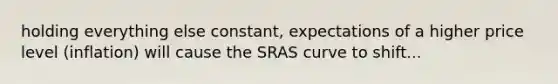 holding everything else constant, expectations of a higher price level (inflation) will cause the SRAS curve to shift...