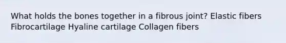 What holds the bones together in a fibrous joint? Elastic fibers Fibrocartilage Hyaline cartilage Collagen fibers