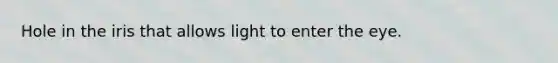 Hole in the iris that allows light to enter the eye.