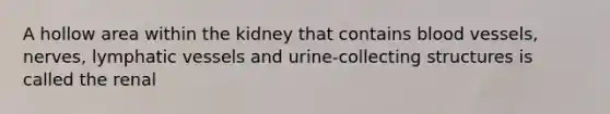 A hollow area within the kidney that contains blood vessels, nerves, lymphatic vessels and urine-collecting structures is called the renal