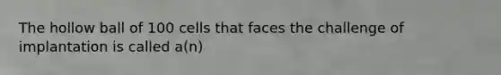 The hollow ball of 100 cells that faces the challenge of implantation is called a(n)