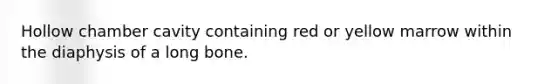 Hollow chamber cavity containing red or yellow marrow within the diaphysis of a long bone.