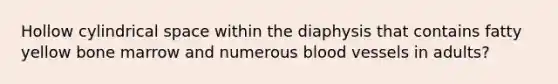 Hollow cylindrical space within the diaphysis that contains fatty yellow bone marrow and numerous blood vessels in adults?