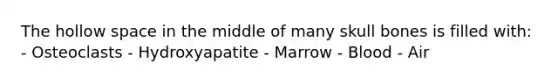 The hollow space in the middle of many skull bones is filled with: - Osteoclasts - Hydroxyapatite - Marrow - Blood - Air