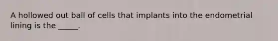 A hollowed out ball of cells that implants into the endometrial lining is the _____.