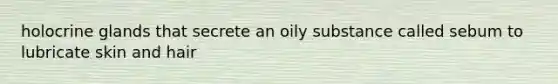 holocrine glands that secrete an oily substance called sebum to lubricate skin and hair