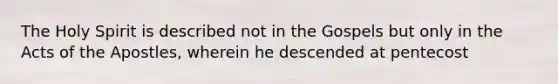 The Holy Spirit is described not in the Gospels but only in the Acts of the Apostles, wherein he descended at pentecost