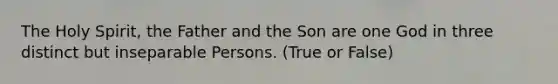 The Holy Spirit, the Father and the Son are one God in three distinct but inseparable Persons. (True or False)