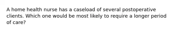 A home health nurse has a caseload of several postoperative clients. Which one would be most likely to require a longer period of care?