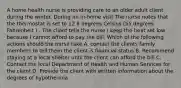 A home health nurse is providing care to an older adult client during the winter. During an in-home visit The nurse notes that the thermostat is set to 12.8 degrees Celsius (55 degrees Fahrenheit ) . The client tells the nurse I keep the heat set low because I cannot afford to pay the bill. Which of the following actions should the nurse take A. contact the clients family members to tell them the client is financial status B. Recommend staying at a local shelter until the client can afford the bill C. Contact the local Department of Health and Human Services for the client D. Provide the client with written information about the degrees of hypothermia