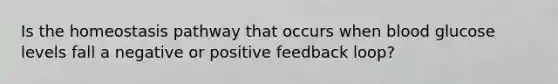 Is the homeostasis pathway that occurs when blood glucose levels fall a negative or positive feedback loop?