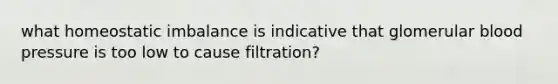 what homeostatic imbalance is indicative that glomerular blood pressure is too low to cause filtration?