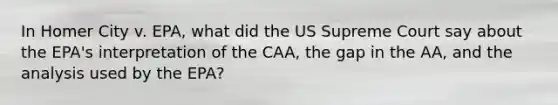 In Homer City v. EPA, what did the US Supreme Court say about the EPA's interpretation of the CAA, the gap in the AA, and the analysis used by the EPA?