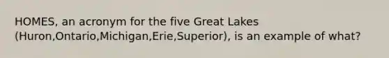 HOMES, an acronym for the five Great Lakes (Huron,Ontario,Michigan,Erie,Superior), is an example of what?