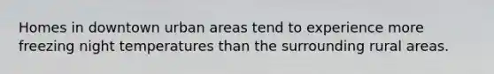 Homes in downtown urban areas tend to experience more freezing night temperatures than the surrounding rural areas.