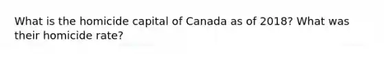 What is the homicide capital of Canada as of 2018? What was their homicide rate?