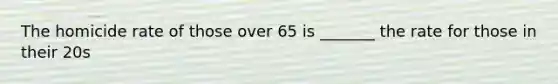 The homicide rate of those over 65 is _______ the rate for those in their 20s