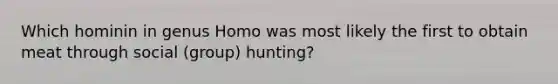 Which hominin in genus Homo was most likely the first to obtain meat through social (group) hunting?