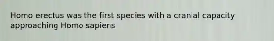 Homo erectus was the first species with a cranial capacity approaching Homo sapiens