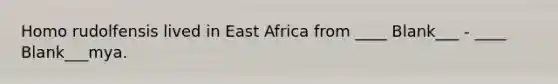 Homo rudolfensis lived in East Africa from ____ Blank___ - ____ Blank___mya.